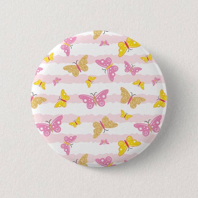 Gold & Pink Butterfly 2 Inch Round Button (Front)