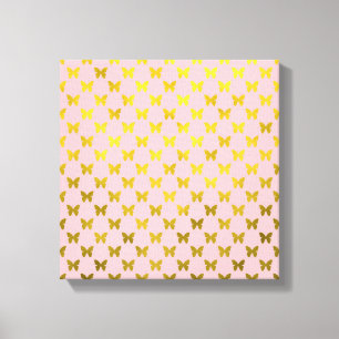 Gold Pink Butterfly Metallic Faux Foil Butterflies Canvas Print