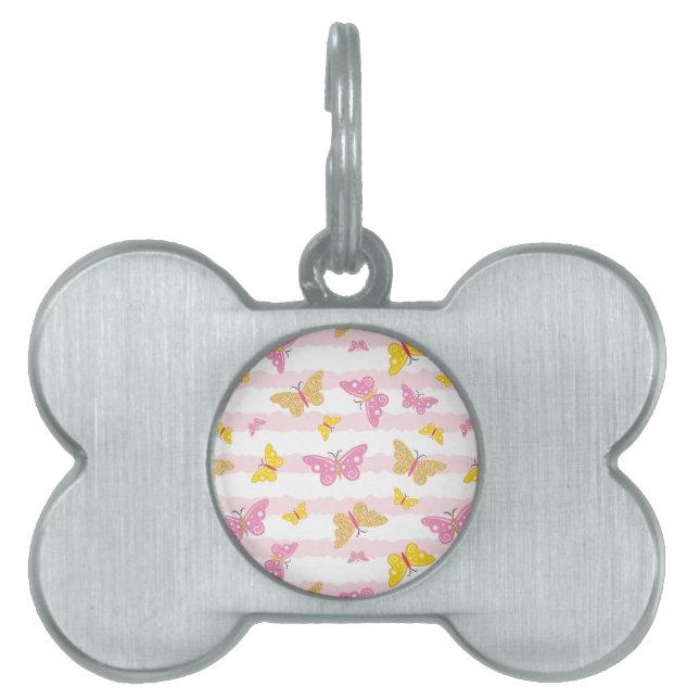 Gold & Pink Butterfly Pet ID Tag (Front)