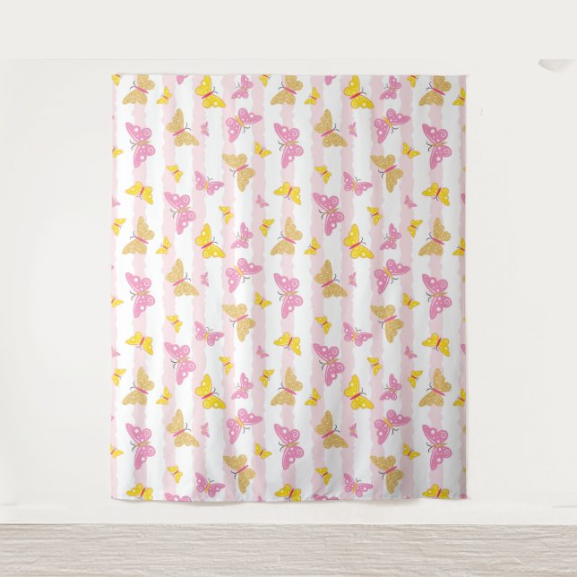 Gold & Pink Butterfly Tapestry (Front)