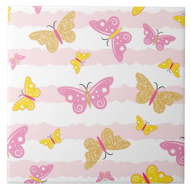 Gold & Pink Butterfly Tile (Front)