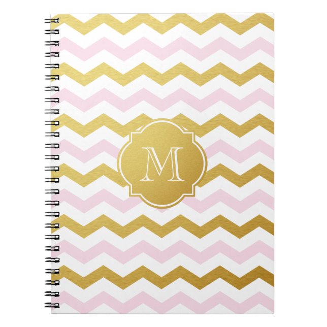 Gold & Pink Chevron Pattern Monogram Notebook (Front)