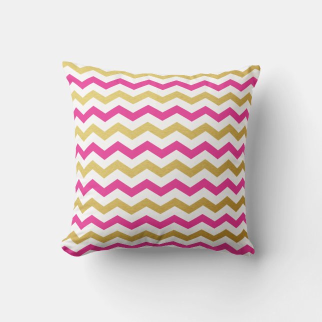 Gold & Pink Chevron Pattern Throw Pillows (Front)