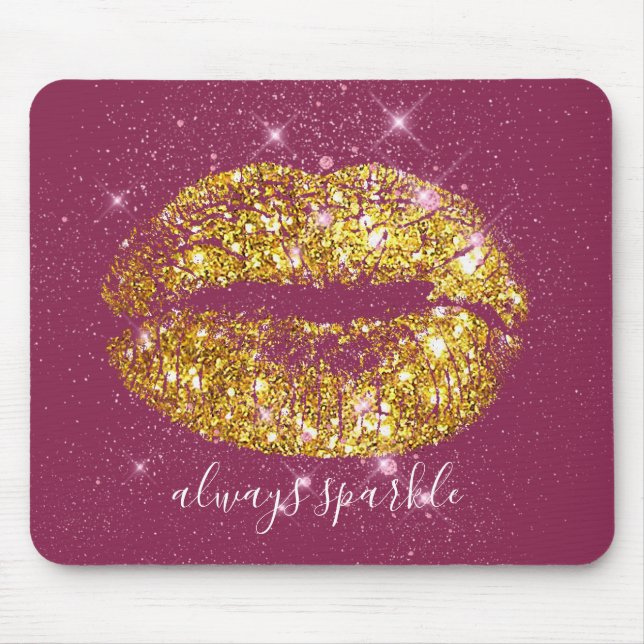 Gold Pink Chic Sparkle Lips Mouse Pad (Front)