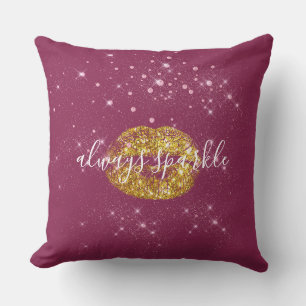 Gold Pink Chic Sparkle Lips Throw Pillow