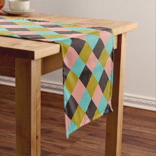 Gold Pink Chocolate Ivor Teal Plaid   Short Table Runner