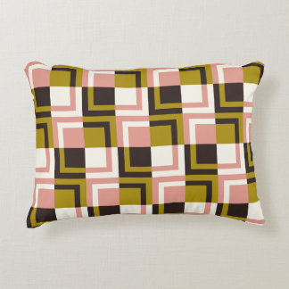 Gold Pink Chocolate Ivory Plaid Accent Pillow