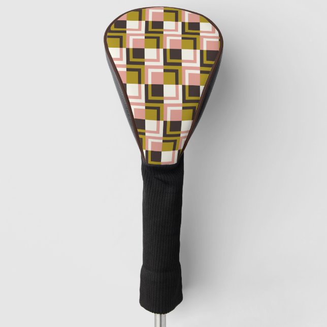 Gold Pink Chocolate Ivory Plaid   Golf Head Cover (Front)