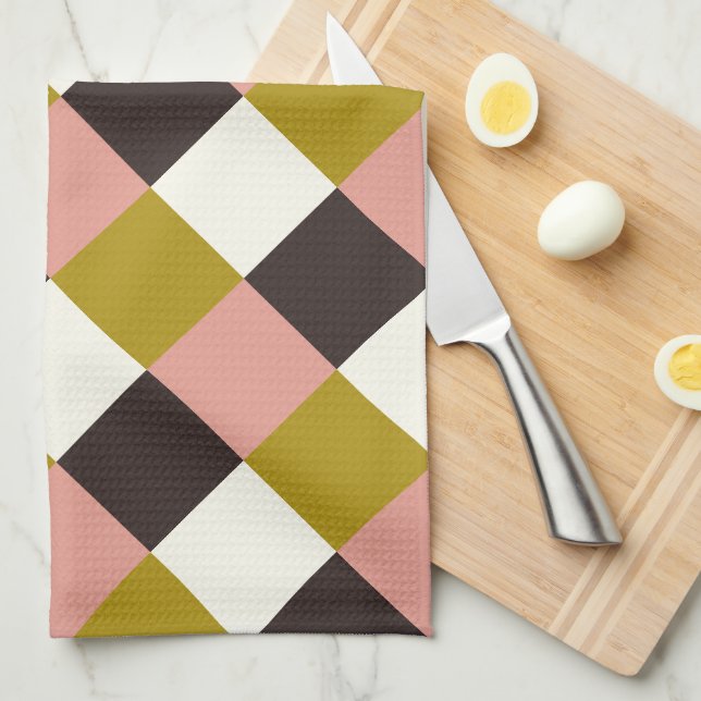 Gold Pink Chocolate Ivory Plaid Kitchen Towel (Quarter Fold)