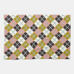 Gold Pink Chocolate Ivory Plaid Kitchen Towel