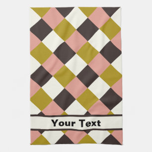 Gold Pink Chocolate Ivory Plaid - Personalized Kitchen Towel