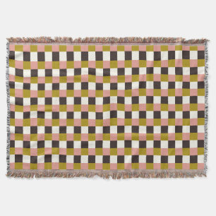 Gold Pink Chocolate Ivory Plaid Throw Blanket