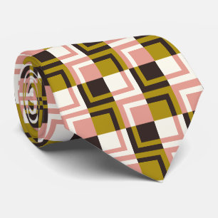 Gold Pink Chocolate Ivory Plaid  Tie