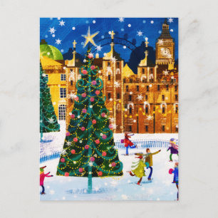 Gold Pink Christmas Winter Ice Skating  Holiday Postcard