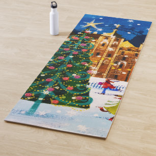Gold Pink Christmas Winter Ice Skating Yoga Mat