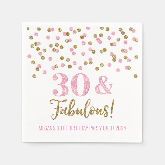 Gold Pink Confetti 30 & Fabulous  Napkin (Front)