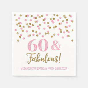 Gold Pink Confetti 60 & Fabulous Napkin