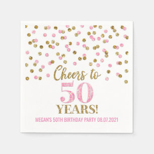 Gold Pink Confetti Cheers to 50 Years Birthday Napkin