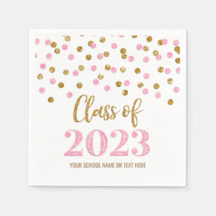Gold Pink Confetti Class of 2023 Napkins