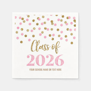 Gold Pink Confetti Class of 2026 Napkins