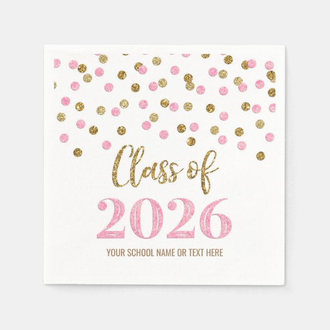 Gold Pink Confetti Class of 2026 Napkins (Front)