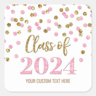 Gold Pink Confetti Graduation 2024 Square Sticker