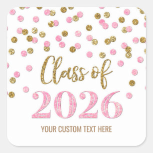 Gold Pink Confetti Graduation 2026 Square Sticker