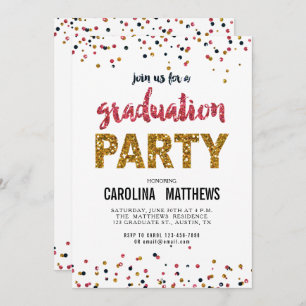 Gold Pink Confetti Graduation Party Invitation