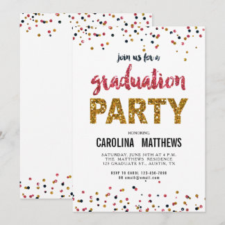Gold Pink Confetti Graduation Party Invitation