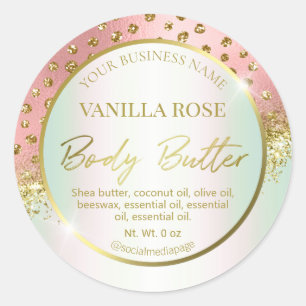 Gold Pink Confetti Holographic Body Butter Labels