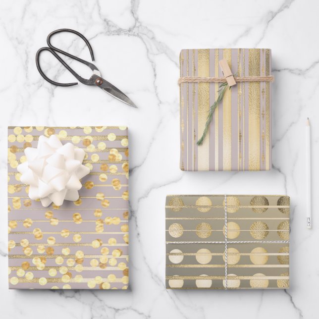 Gold pink confetti stripes elegant stylish pattern wrapping paper sheet (Front)