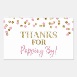 Gold Pink Confetti Thanks for Popping By Sticker