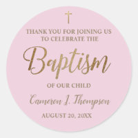 Gold Pink Custom Baby Girl baptism thank you