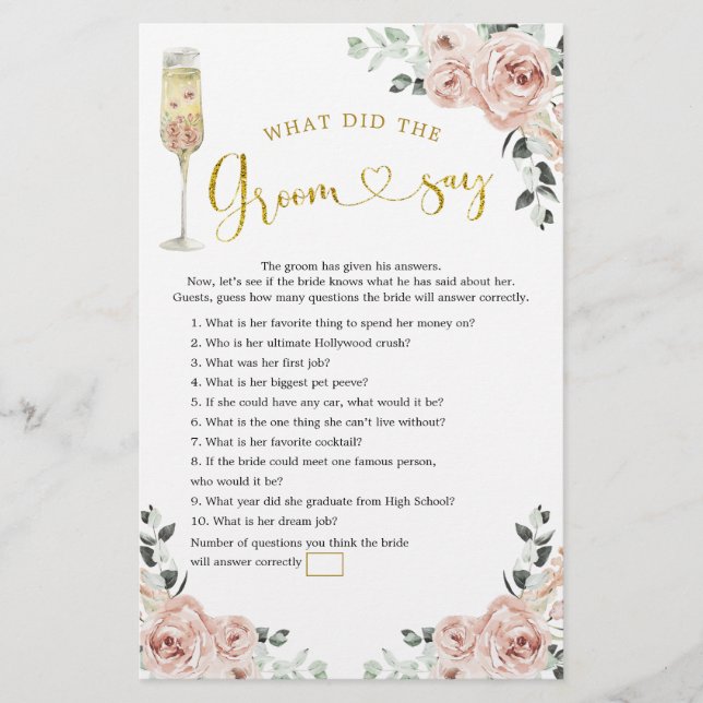 Gold Pink Dusty Rose Soiree What Did The Groom Say (Front)