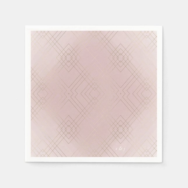 Gold Pink Elegance Diamond Geo Deco Wedding Napkin (Front)