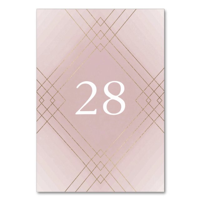 Gold Pink Elegance Diamond Geo Deco Wedding Table Number (Front)
