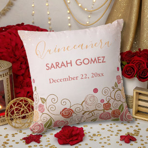 gold pink elegant quinceanera  throw pillow