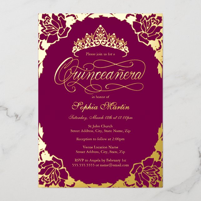 Gold Pink Elegant Script Quinceanera Birthday (Front)