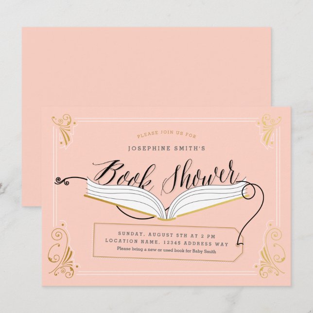 Gold Pink Fairy Tale Storybook Baby Shower Invitation (Front/Back)