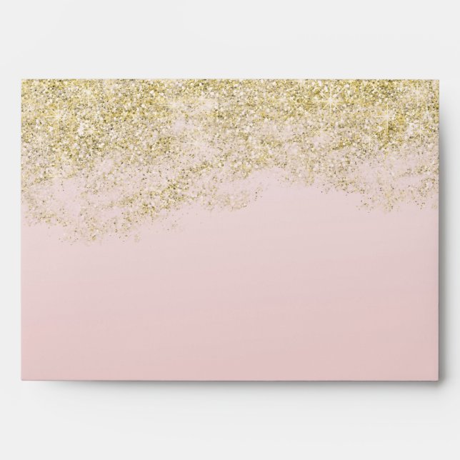 Gold Pink Faux Sparkly Glitter Envelopes (Front)