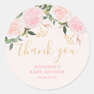 Gold Pink Floral Baby Shower Classic Round Sticker
