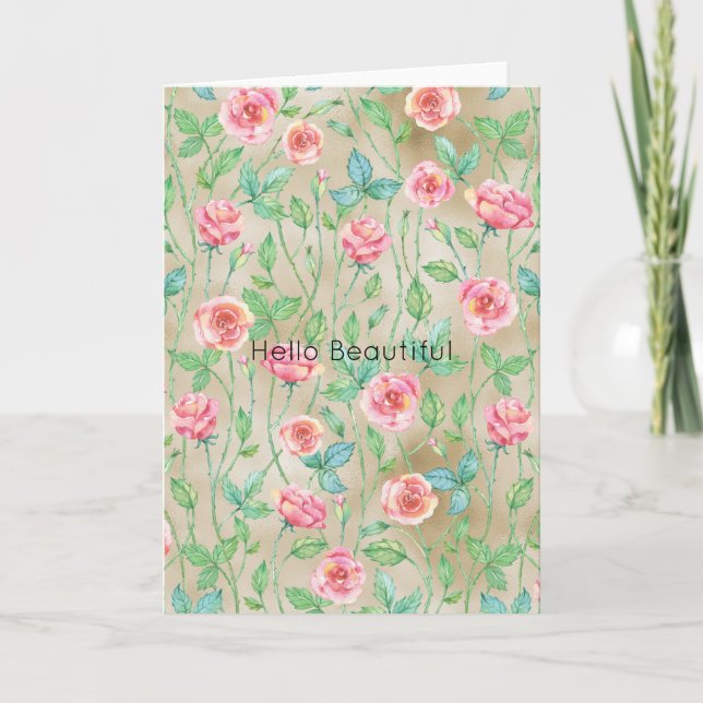 Gold Pink Floral Card (Front)