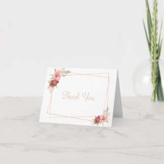 Gold/Pink Floral Folded Thank You Card