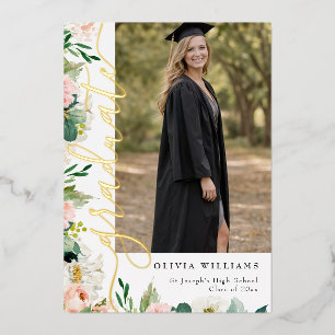 Gold Pink Floral Graduate Photo Graduation