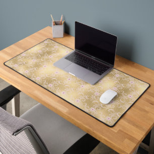 Gold Pink Floral Lace Desk Mat