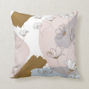 Gold & Pink Floral Painting Throw Pillow