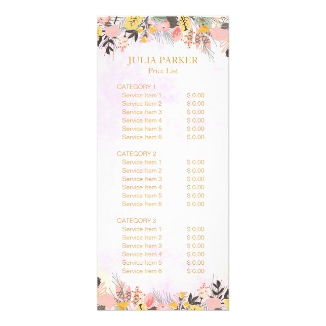 Gold Pink Floral Rack Card (Front)