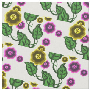 Gold/pink flowers/green leaves/Folk floral Fabric