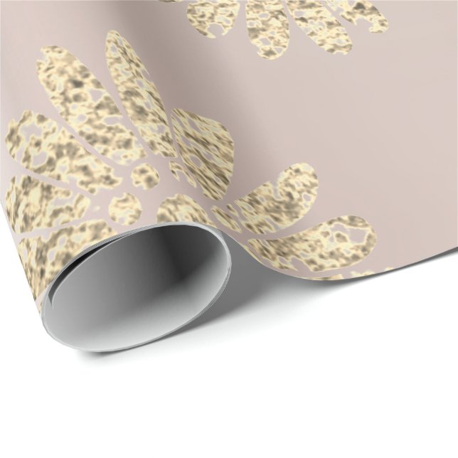 Gold Pink Foxier Glitter Floral Pearl Blush Wrapping Paper (Roll Corner)