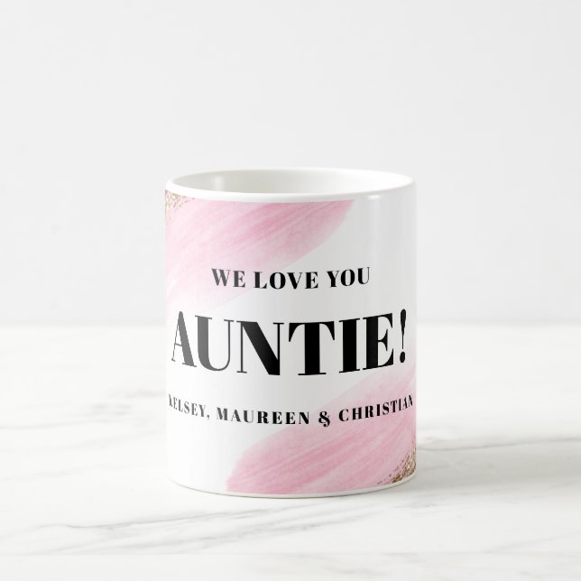 Gold Pink Gift for Auntie with  Names  Coffee Mug (Center)